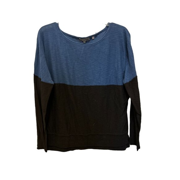 Women's Size Med VINCE Top Sweater Color-block blue Black Boatneck - Picture 1 of 5